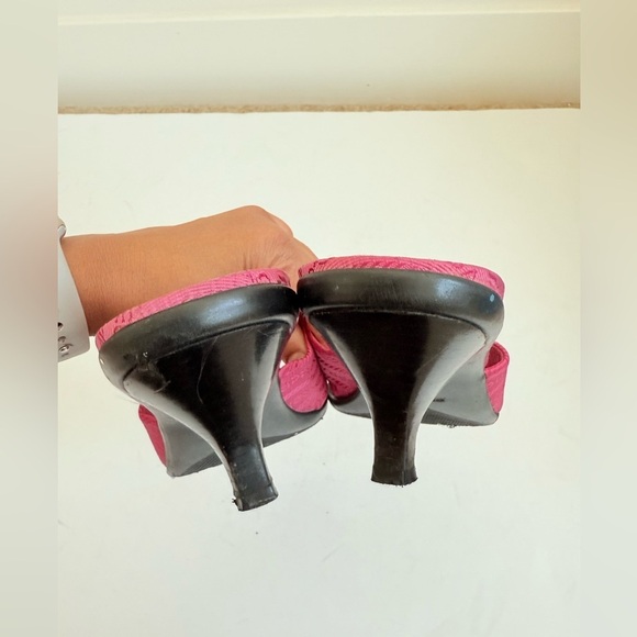 Prada Pink Logo Kitten Heel Slide Canvas Thong Sandals Vintage EU40 - Picture 9 of 9